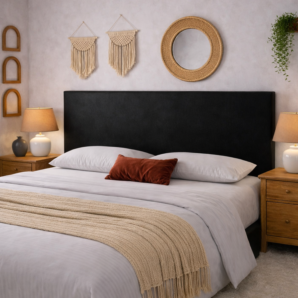 Tête de lit avec housse simili cuir noir