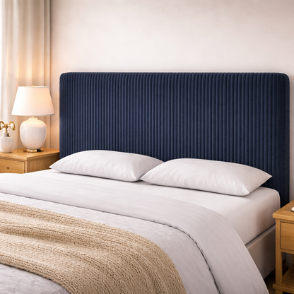 Housse de tête de lit velours côtelé bleu