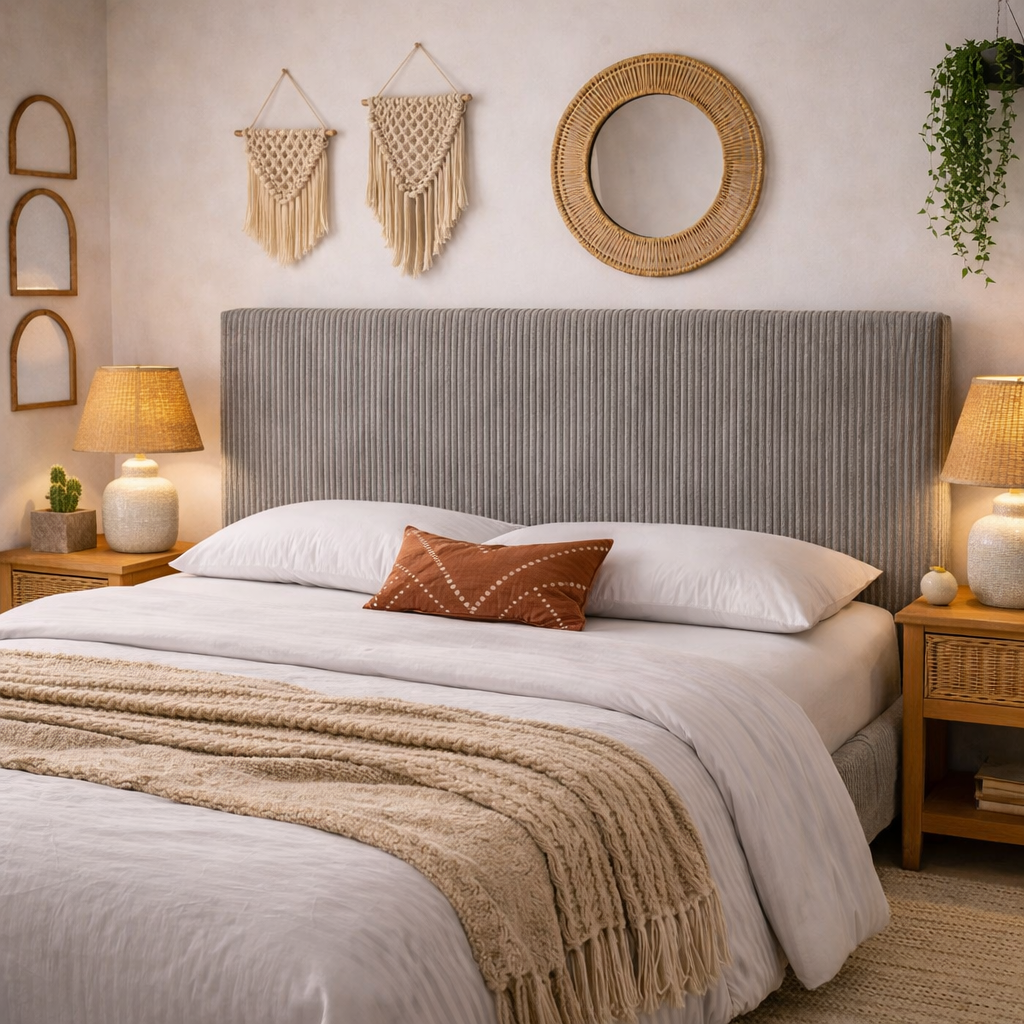 Tête de lit avec housse velours côtelé gris