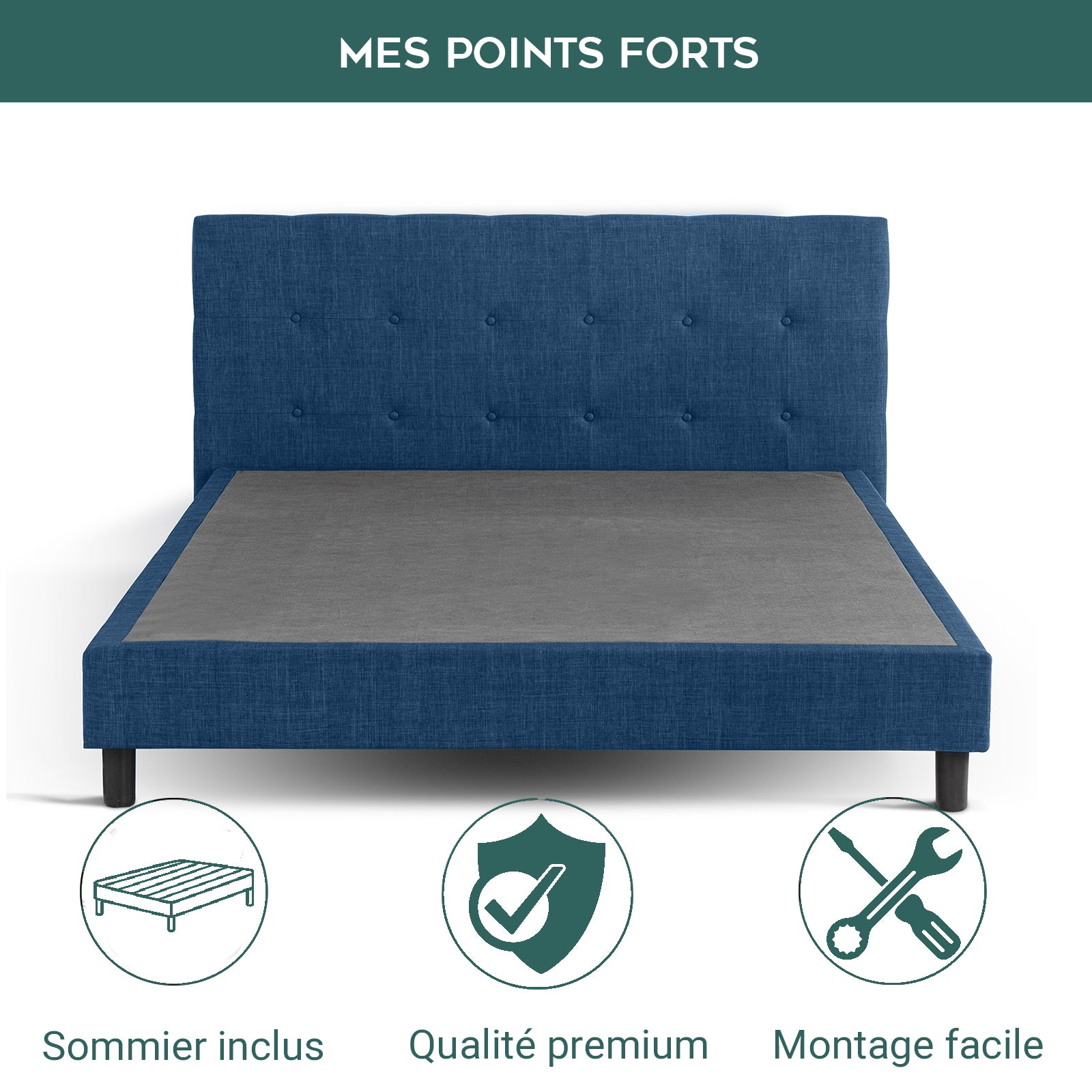 Modernes Polsterbett Majestic: Stoff und Lattenrost aus Holz