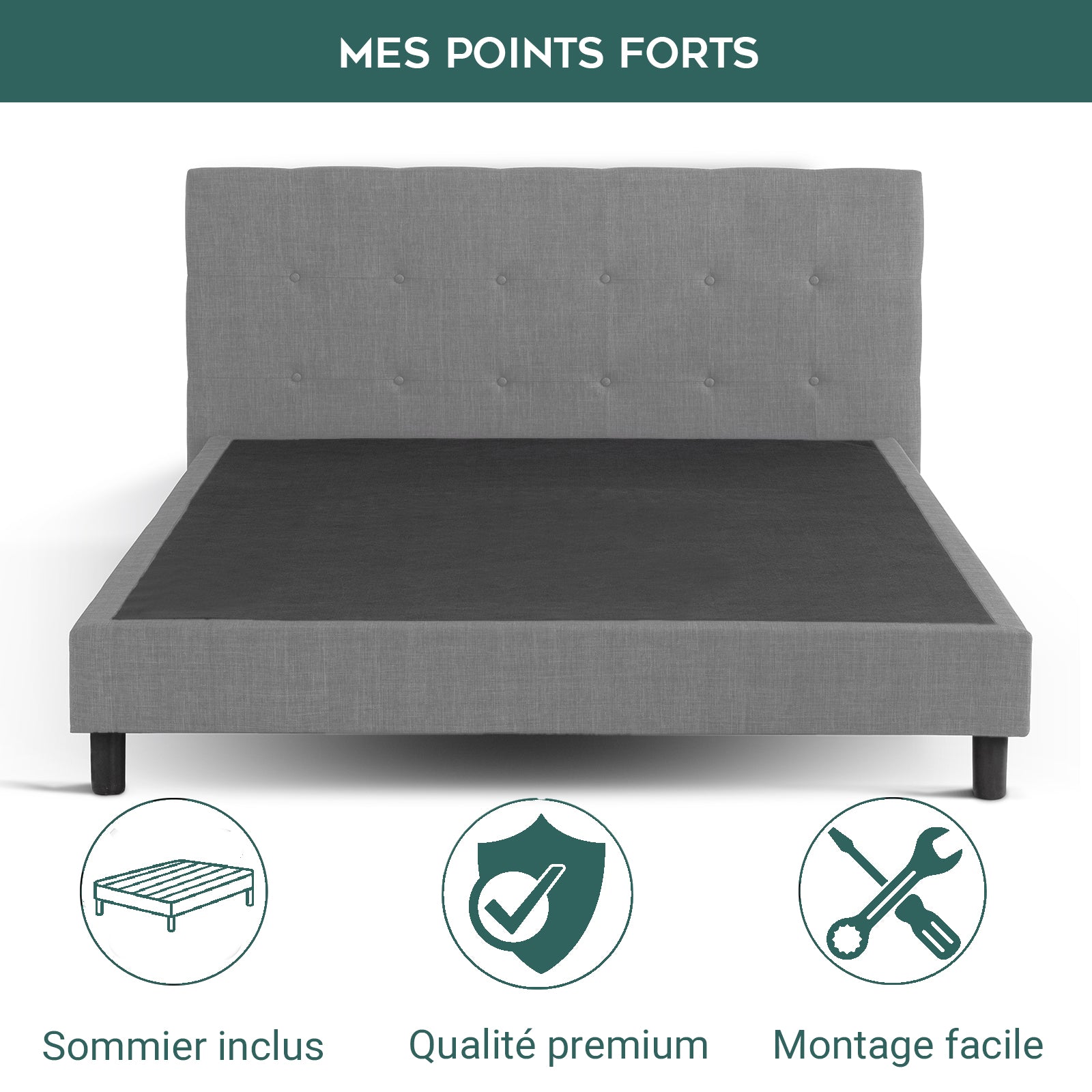 Modernes Polsterbett Majestic: Stoff und Lattenrost aus Holz