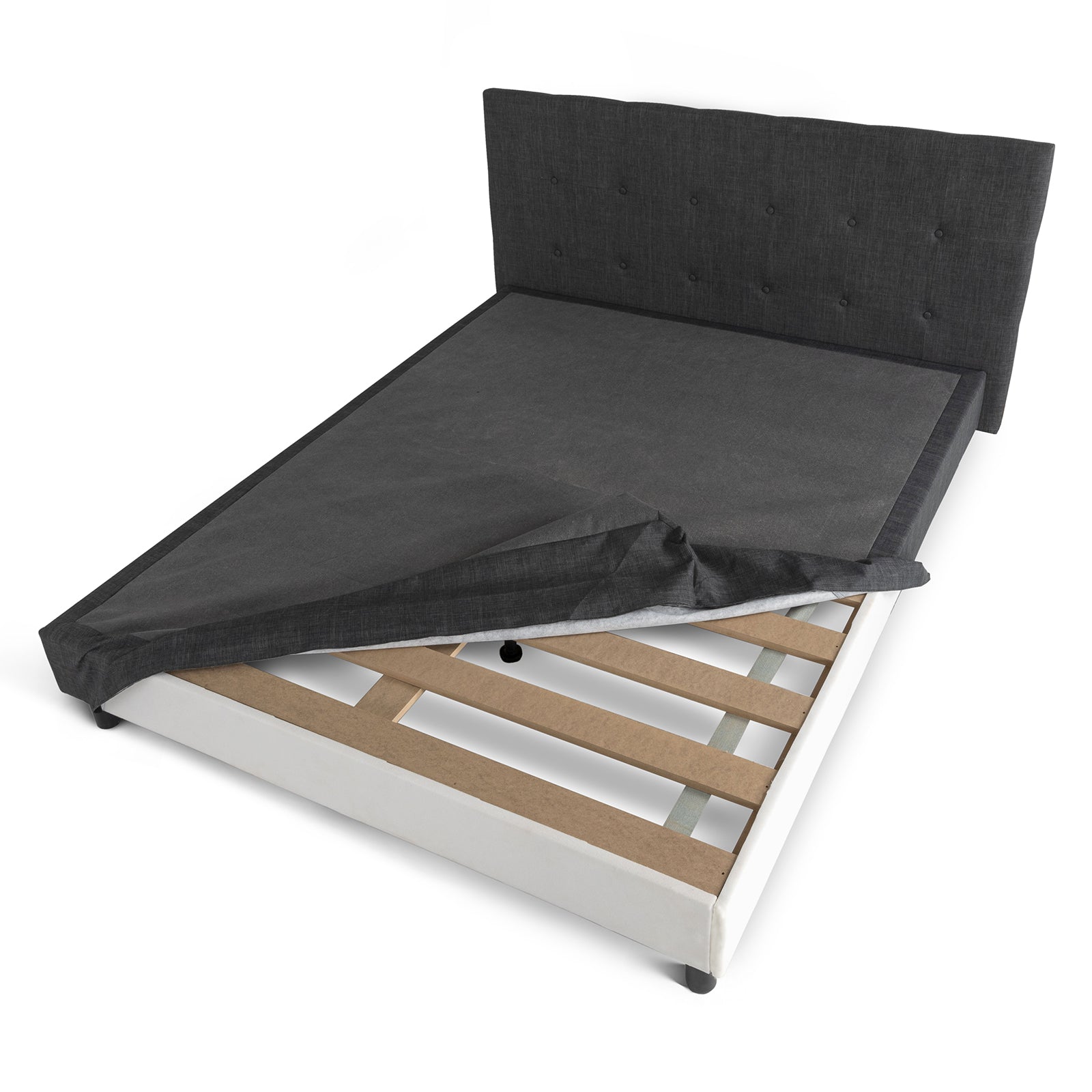 Modernes Polsterbett Majestic: Stoff und Lattenrost aus Holz