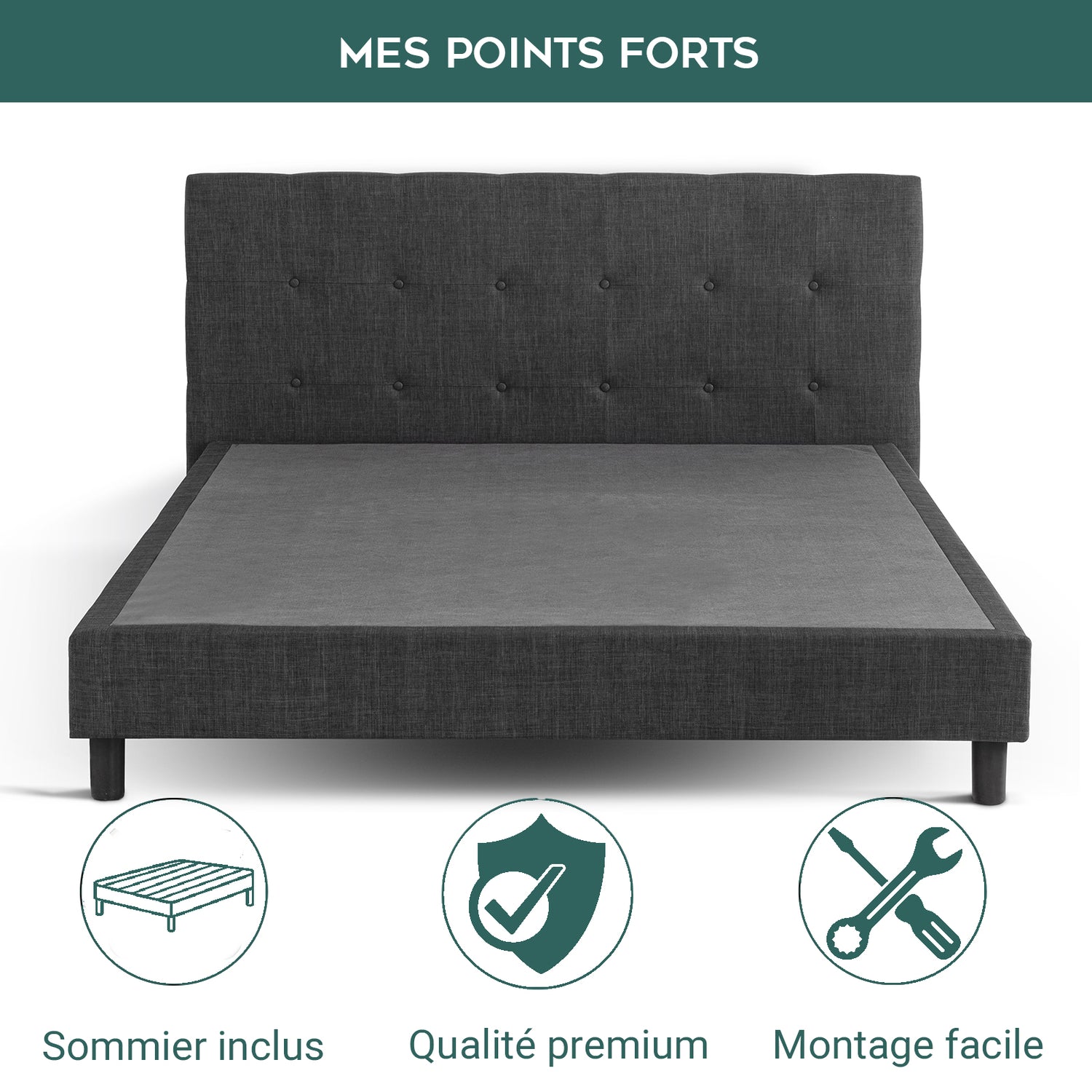 Modernes Polsterbett Majestic: Stoff und Lattenrost aus Holz
