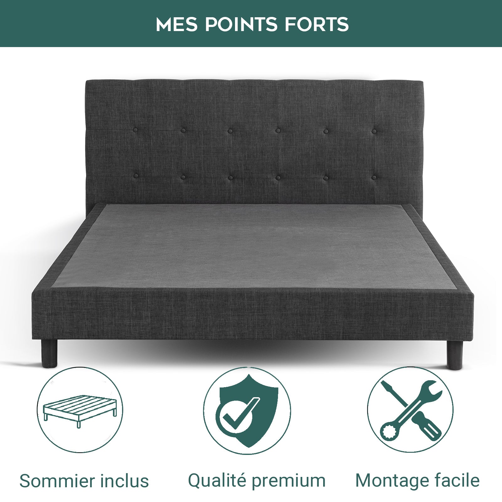 Modernes Polsterbett Majestic: Stoff und Lattenrost aus Holz