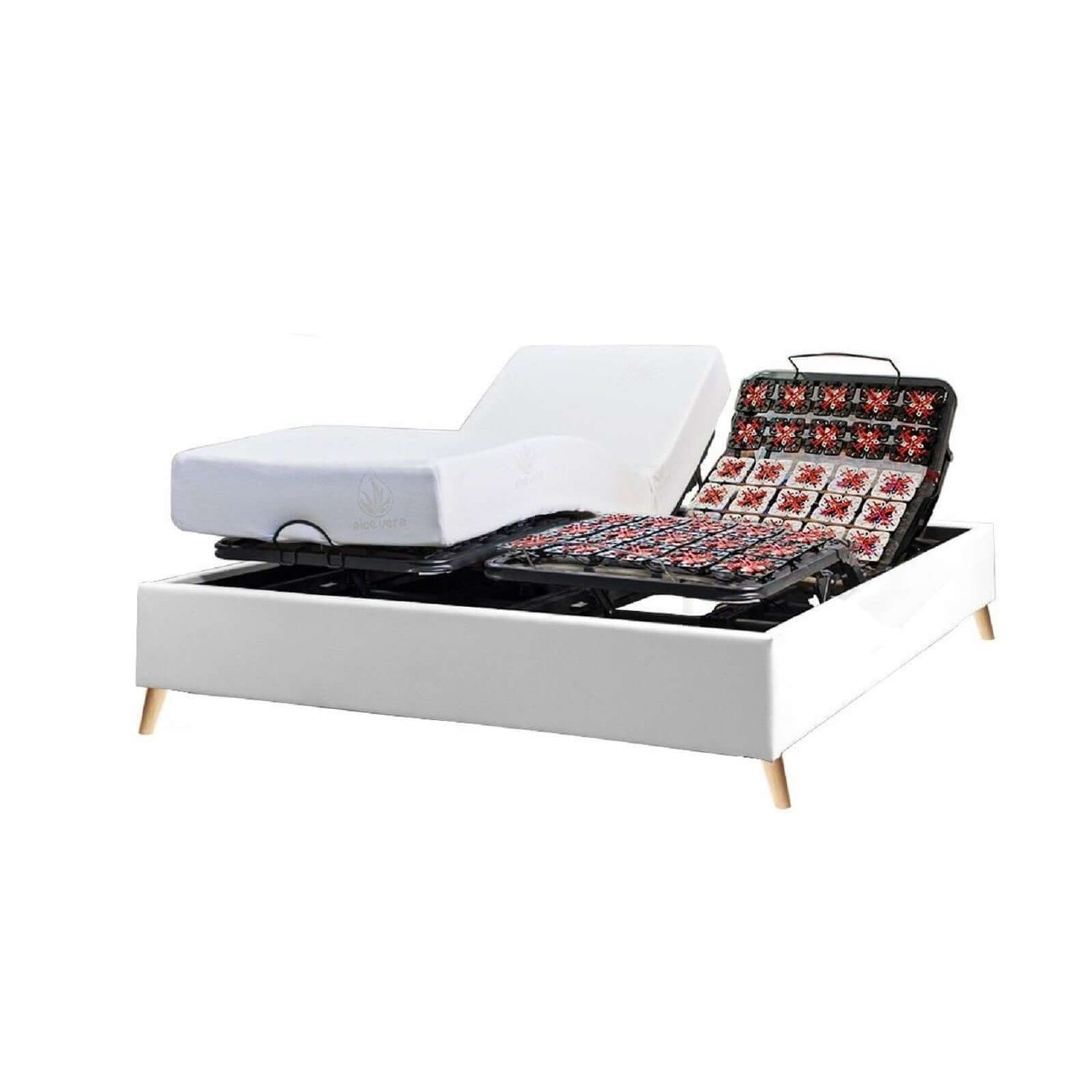 Pack Lit Electrique orthopédique Simili Cuir blanc Technoflex : matelas inclus