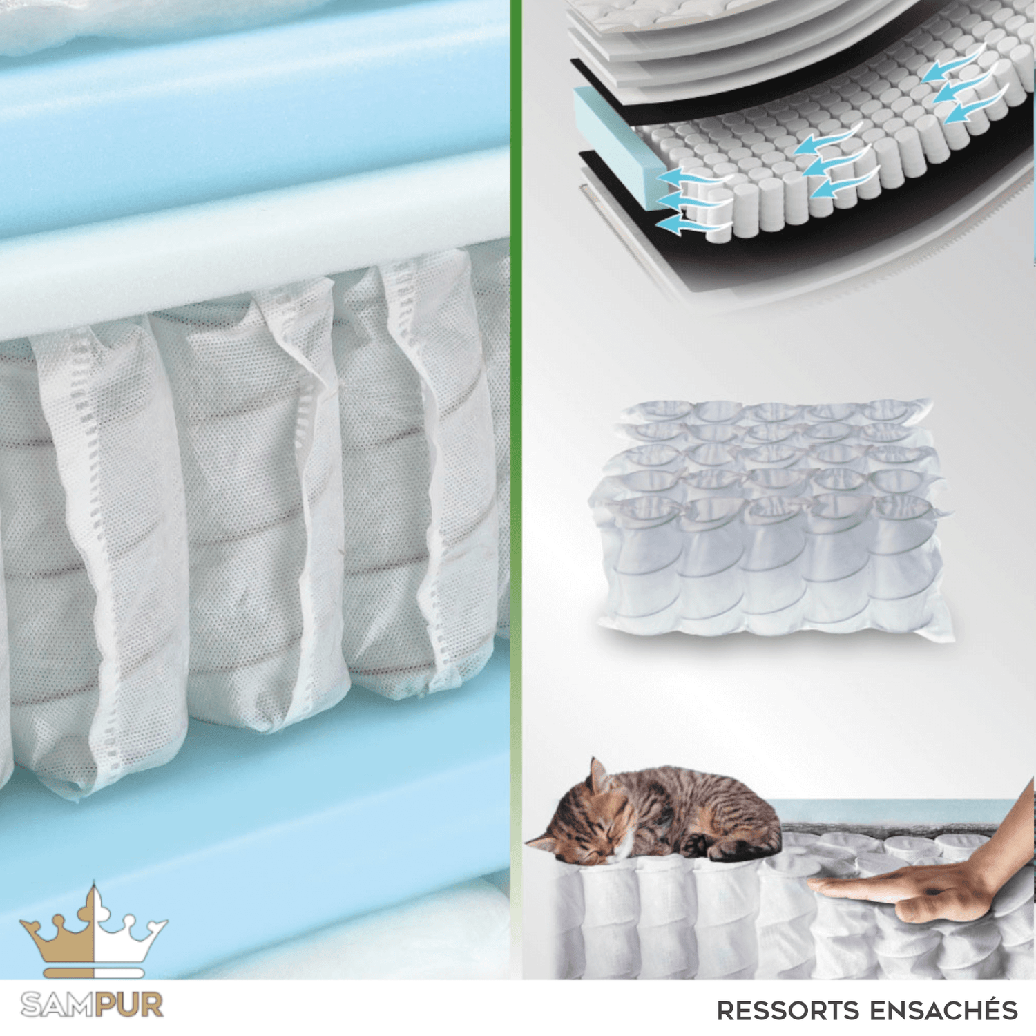 Matelas mémoire de forme, bambou et ressorts ensachés - Collection Respirant